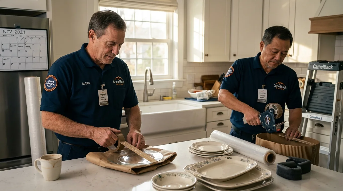 Professional crew packing kitchen dishware in Calistoga, CA